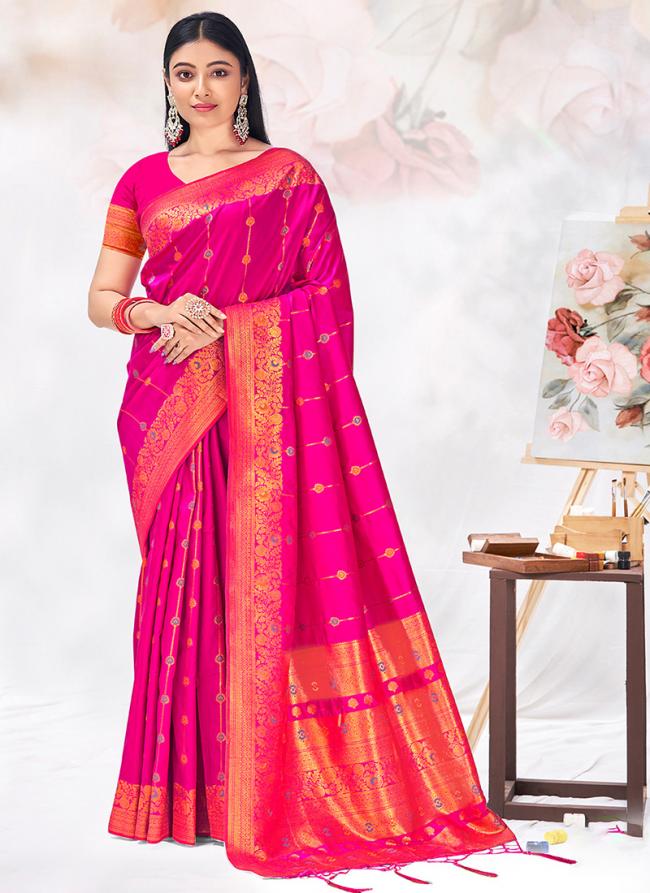 Silk Pink Wedding Wear Weaving Saree